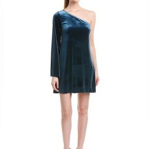 French Connection Teal One Shoulder Bell Sleeve Mini